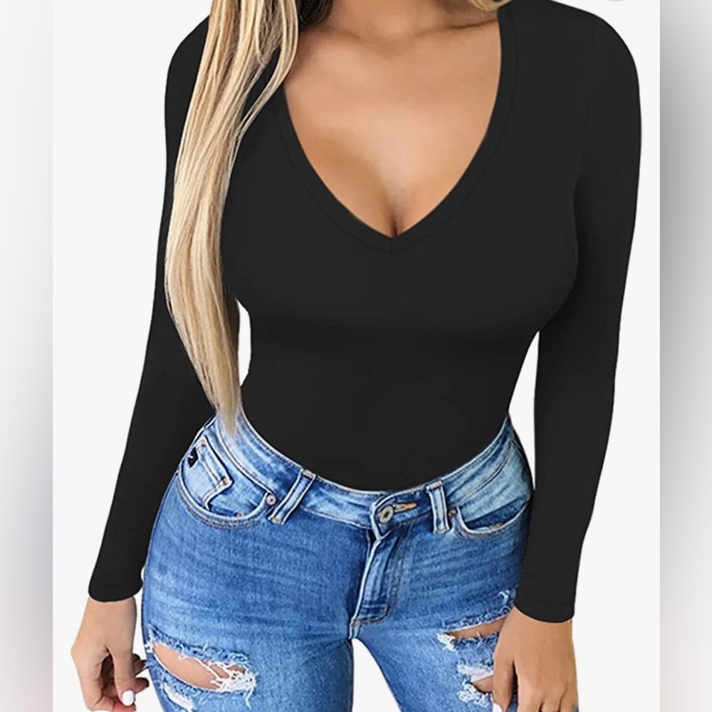 Black V neck bodysuit